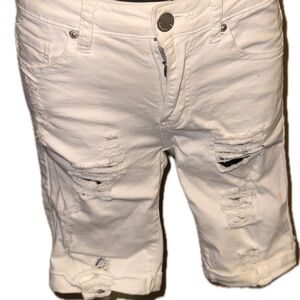 Women’s white distressed Bermuda shorts